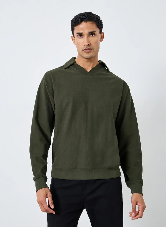 Styli Men Olive Green Cotton Terry Sweatshirt